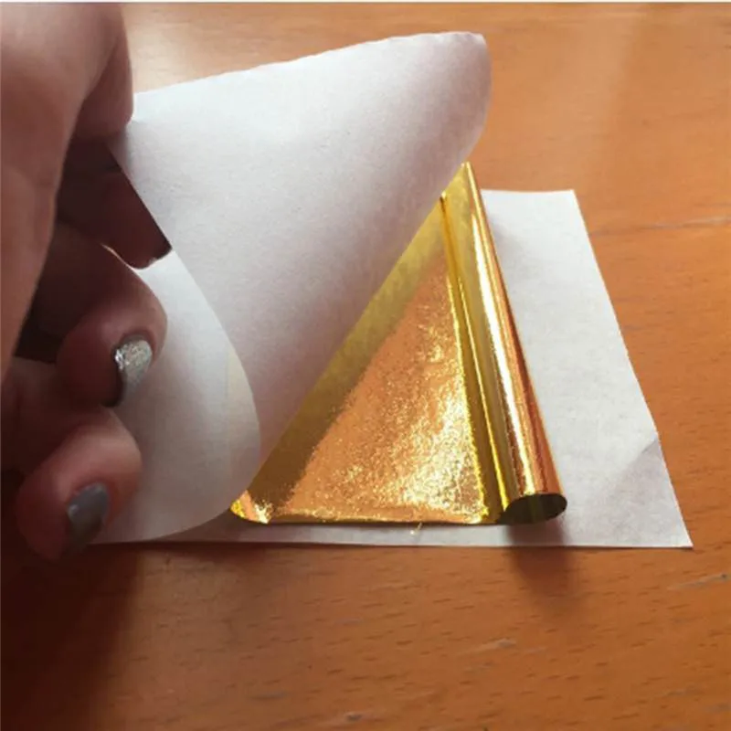 100PCS Echtgold Folie Vergoldung 24K Blattgold Essbare Goldfolie Blätter Für Kuchen Dekoration Gesichts Abdeckung Kunst handwerk Papier Hause