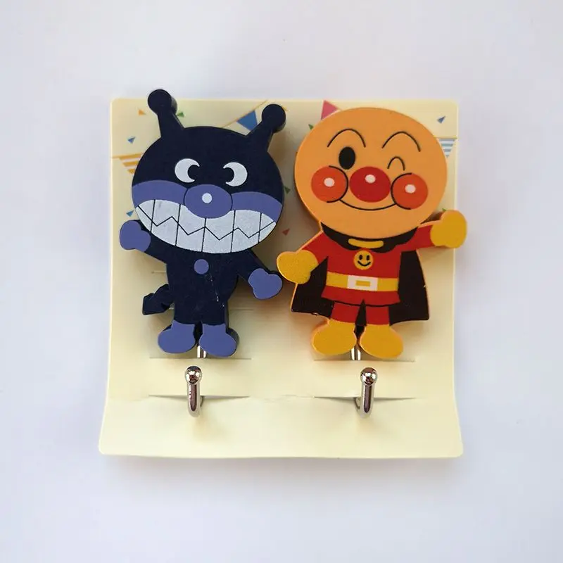 Kawaii Anime Cartoon Anpanman Baikinman Hook Creative Wooden Cute Wall Adhesive Hook for Boys and Girls Holiday Peripheral Gifts