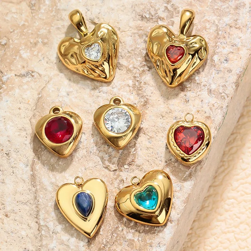 Irregular 3D Heart Charms Collection Micro-Set Diamond Stainless Steel DIY Jewelry Findings for Elegant Women