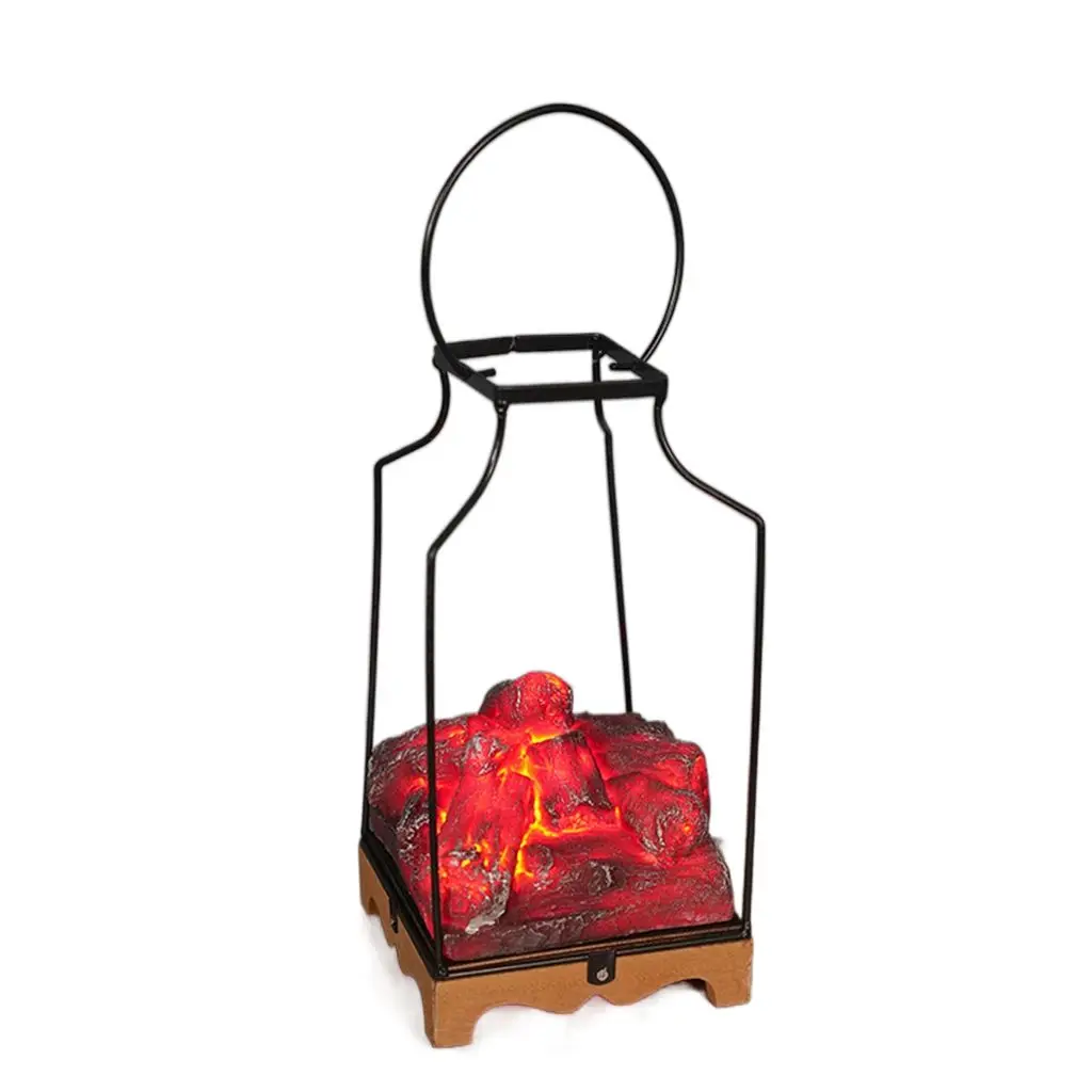 Charcoal Style Halloween Theme Metal Cage Small Fireplace Charcoal Flame Lamp LED Light Halloween Decor Halloween Scene Props