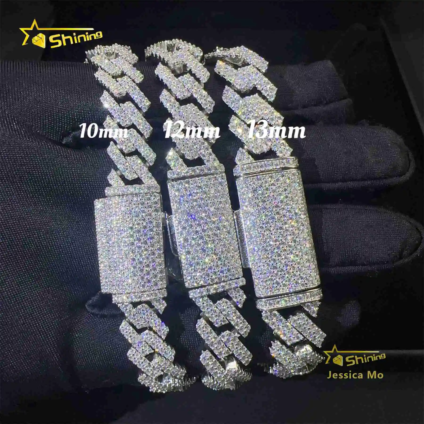 

Модный рэпер, новые поступления, хип-хоп, 10 мм, 12 мм, 13 мм, 2 ряда, ювелирные изделия VVS1, муассанит Iced Out, сертификат GRA, серебряный браслет S925