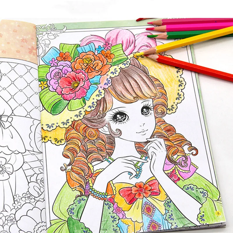 192 Pages Colouring Books for Kids Princess Coloring Painting Notbook Kawaii Education Drawing Book for Girl 3 4 6 8 Years Old
