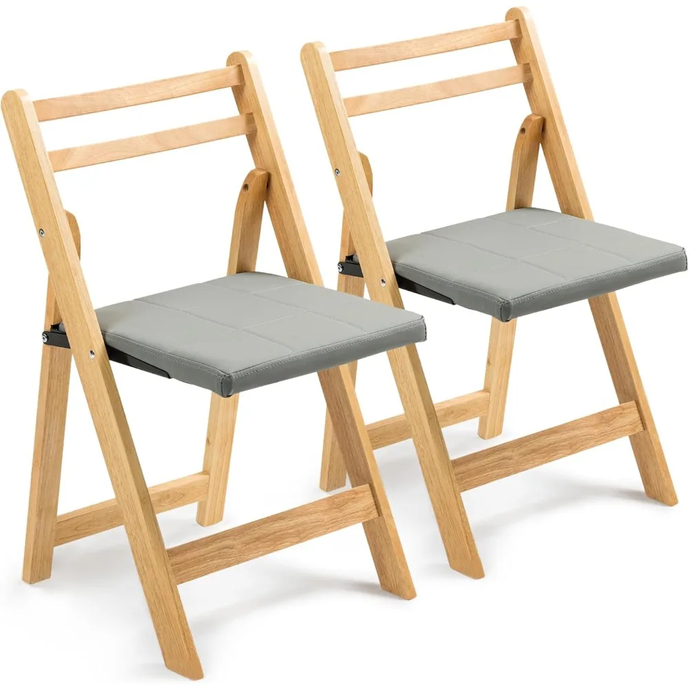 Sedie pieghevoli con cuscino, sedie pieghevoli imbottite in legno, confezione da 2, sedia da pranzo pieghevole portatile e assemblata