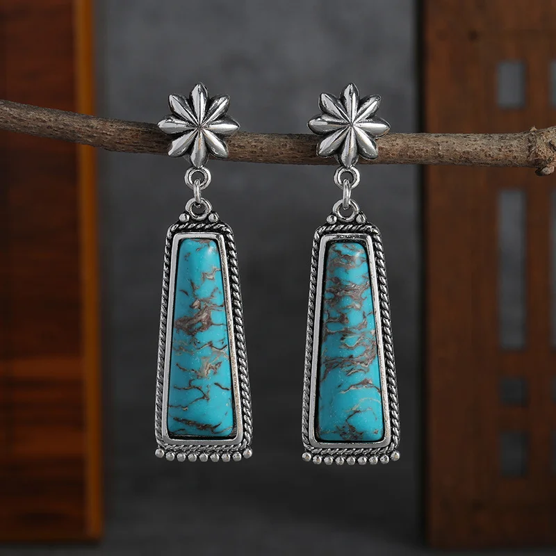 Vintage Bohemian Turquoise Drop Dangle Earrings Western Style Jewelry For Women Girls