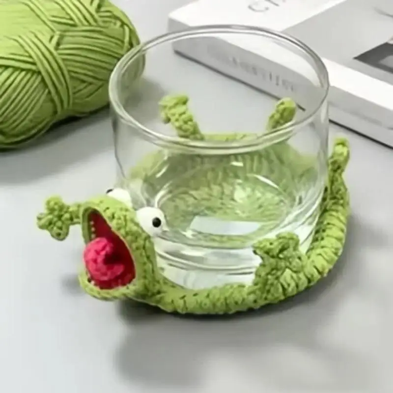 (Ce14)Crochet Lizard Coaster, Fun Little Lizard Coasters, Cute 3D DIY Handmade Funny Amigurumi Animal Cup Mats