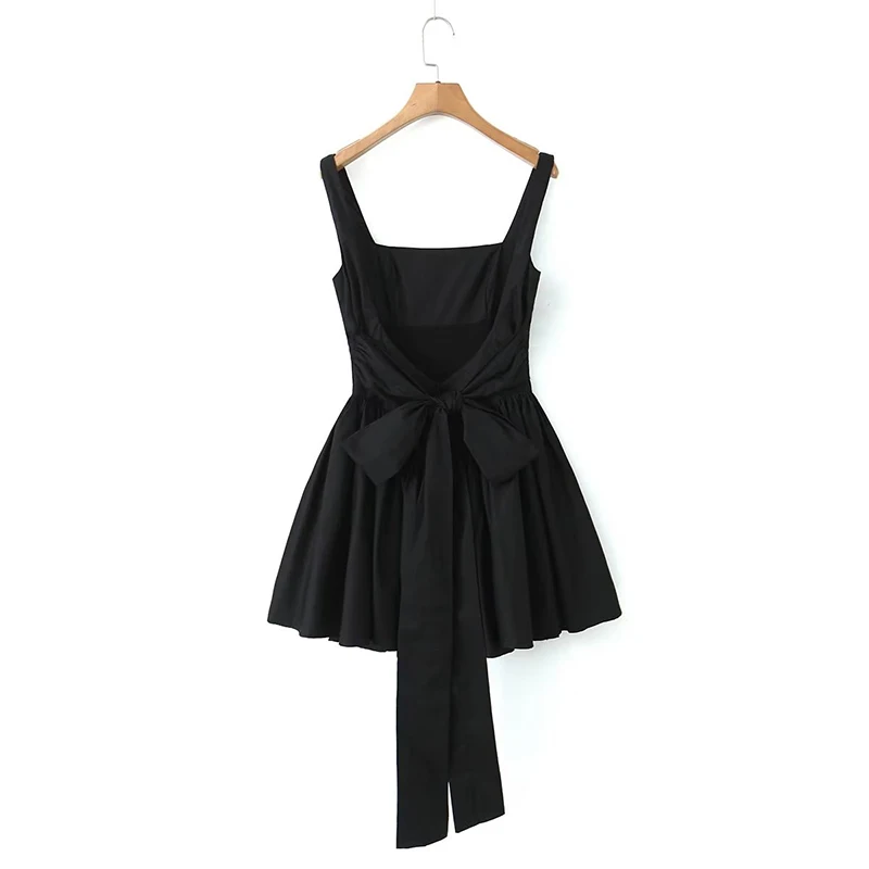 YENKYE 2023 Women Sweet Tie Bow Sashes Sexy Backless Dress Waist Spliced Pleated Swing Party Mini Robe