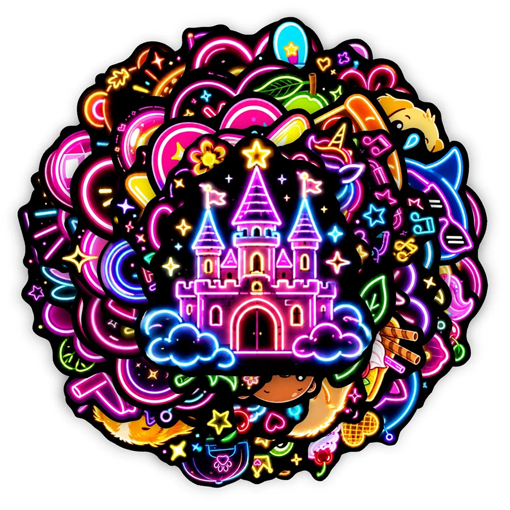 10/30/50pcs Cute Neon Light Aesthetic Stickers Cartoon Decals Toy DIY Notebook Phone Fridge Guitar Funny Graffiti Sticker Decor