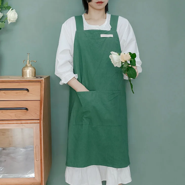 Japanse en Koreaanse katoenen en linnen schort, eenvoudig model, effen kleur, anti-vlek, huishoudelijk keukenschort voor dames.