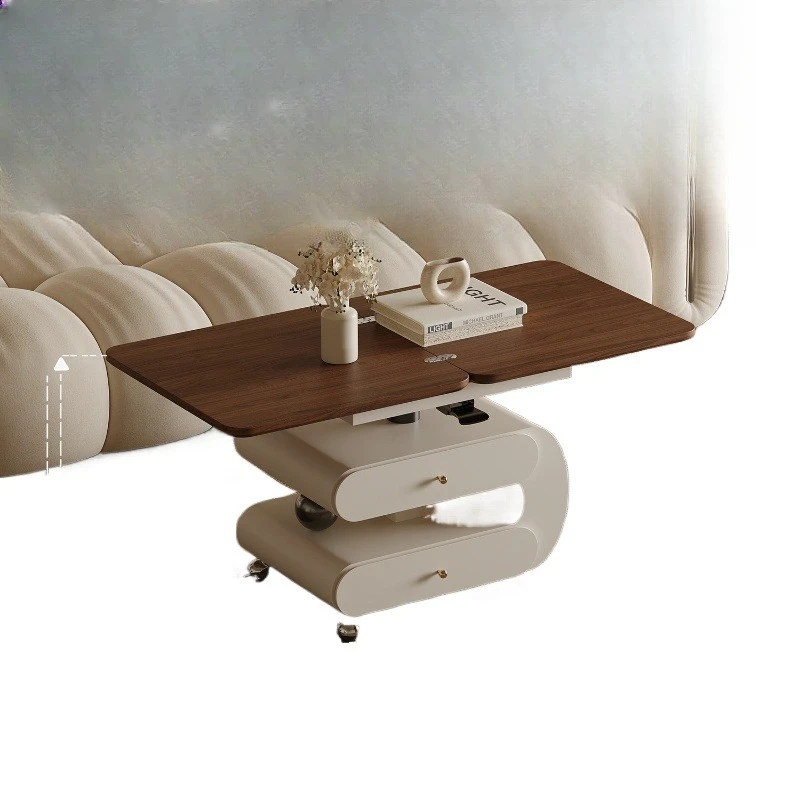 

French designer lifting folding coffee table movable cream style high-end living room coffee table