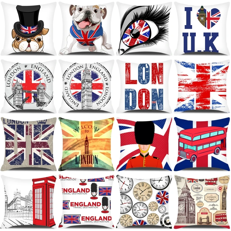 

LOVE British Series Printed Cushion Cover Cute Cartoon Guard London Street Scene Pillow Cover Home Seat Decorative Pillowcase