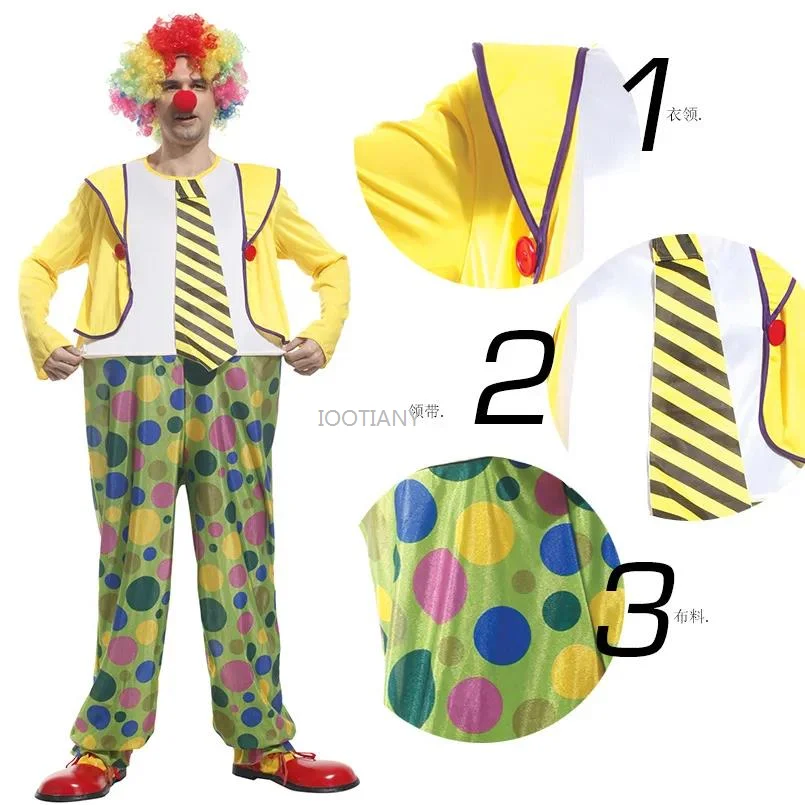 Halloween Circus Clown Kostuum Volwassen Joker Droll Jumpsuits Grappige Mannen Cosplay Carnaval Parade Nachtclub Bar Rollenspel Feestjurk