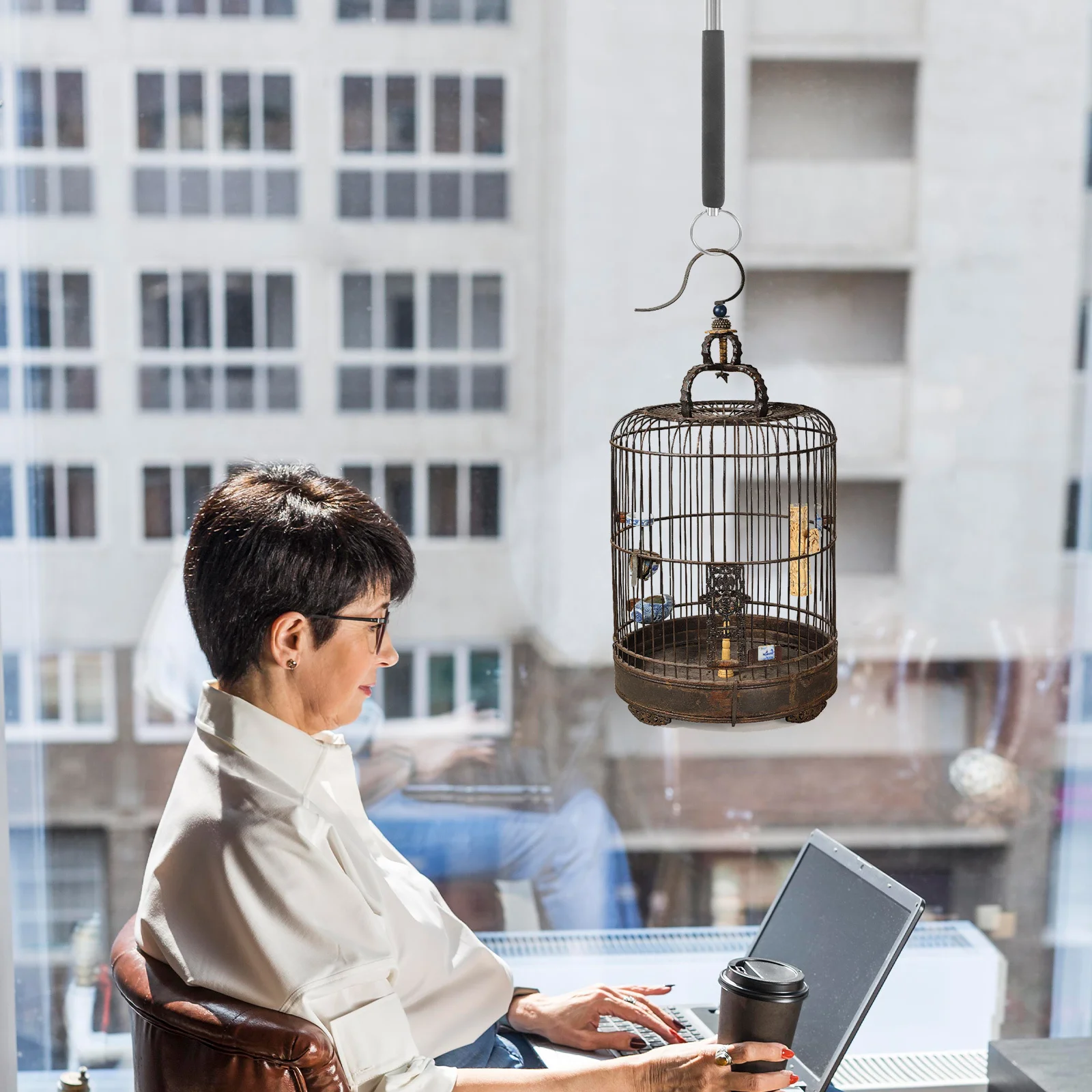 

Telescoping Stainless Steel Birdcage Hanging Pole Adjustable Length Ceiling Mount Indoor Outdoor Birdcage Suspension Holder