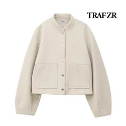 TRAF ZR Aviator Jackets Ladies Fashion Lady Jackets Y2k Vintage Top Women's Autumn Coat Women's Outerwear Solid Casual Coats