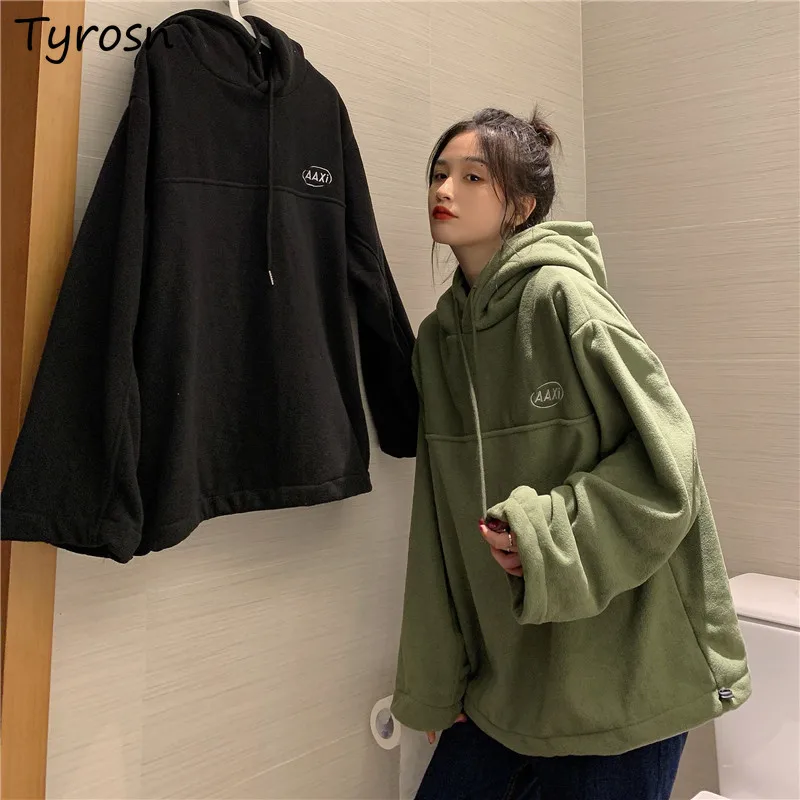 

Women Hoodies Thicken Simple Hooded Students Harajuku Warm Sweatshirts Casual Boyfriend Style Slouchy Ins All-match Ulzzang Cozy