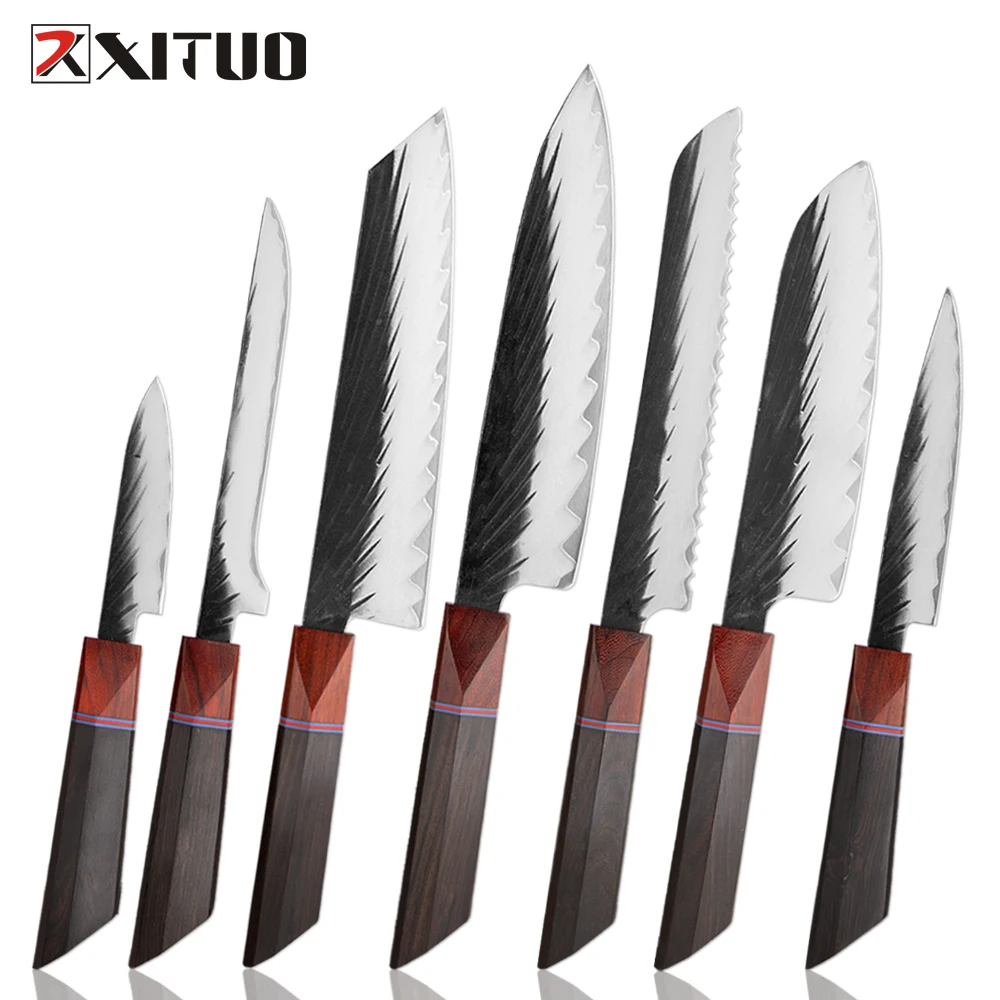 XITUO 1-7PCS Japanese Chef Knives Set,Kitchen Knives Set with Hand-forged 3-ply Composite Steel Blade,Ultra Sharp Cooking Knife