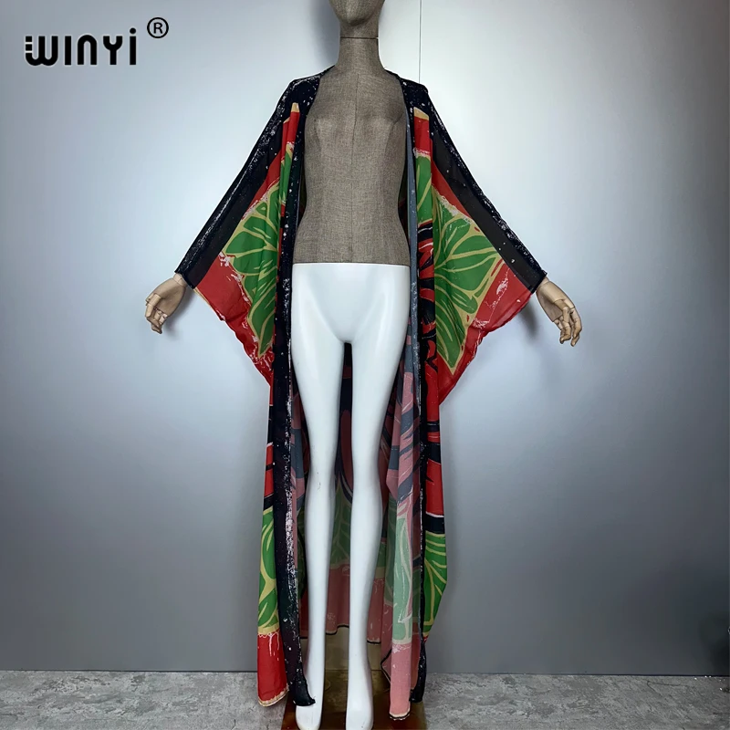 WINYI Africa retro print Kimonos loose dresses for woman Cardigans beach outfits Caftan beach cover up evening dress maxi coat