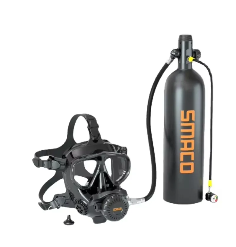 Set Masker Selam Silikon Full-face dengan Snorkel, Kacamata Selam, Dapat Dihubungkan ke Alat Pernapasan Bawah Air