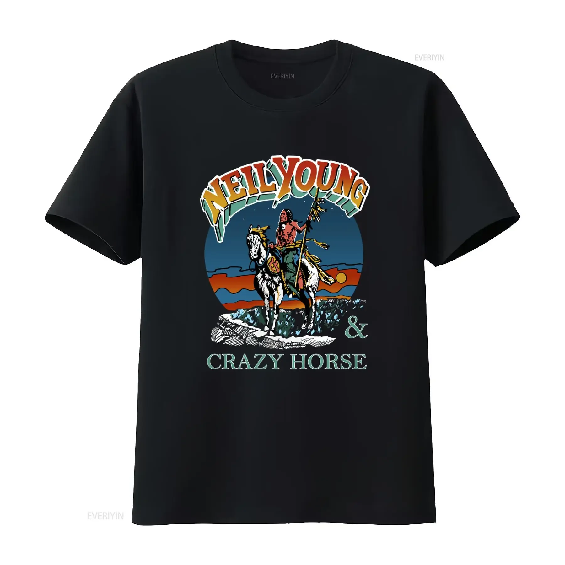 Neil Young And Crazy Horse T Shirt Black Rock Band Design Double Side Print T1289 vintage Washed Casual Breathable Comfortable