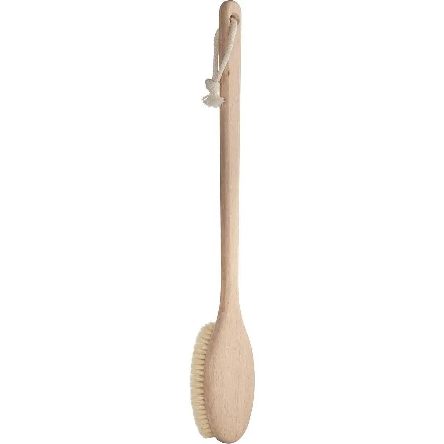 

Natural Bristle Bath Brush Extra Long, Beechwood Back Scrubber & Skin Exfoliator