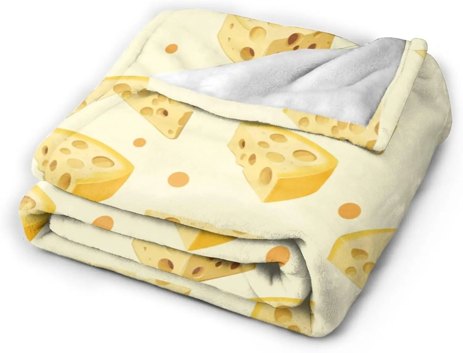 Cream Base Yellow Hole Cheese Slice Dot Full Print Flannel Throw Blanket Soft Warm Cover for Sofa Bed Kitchen Food Themed Cute
