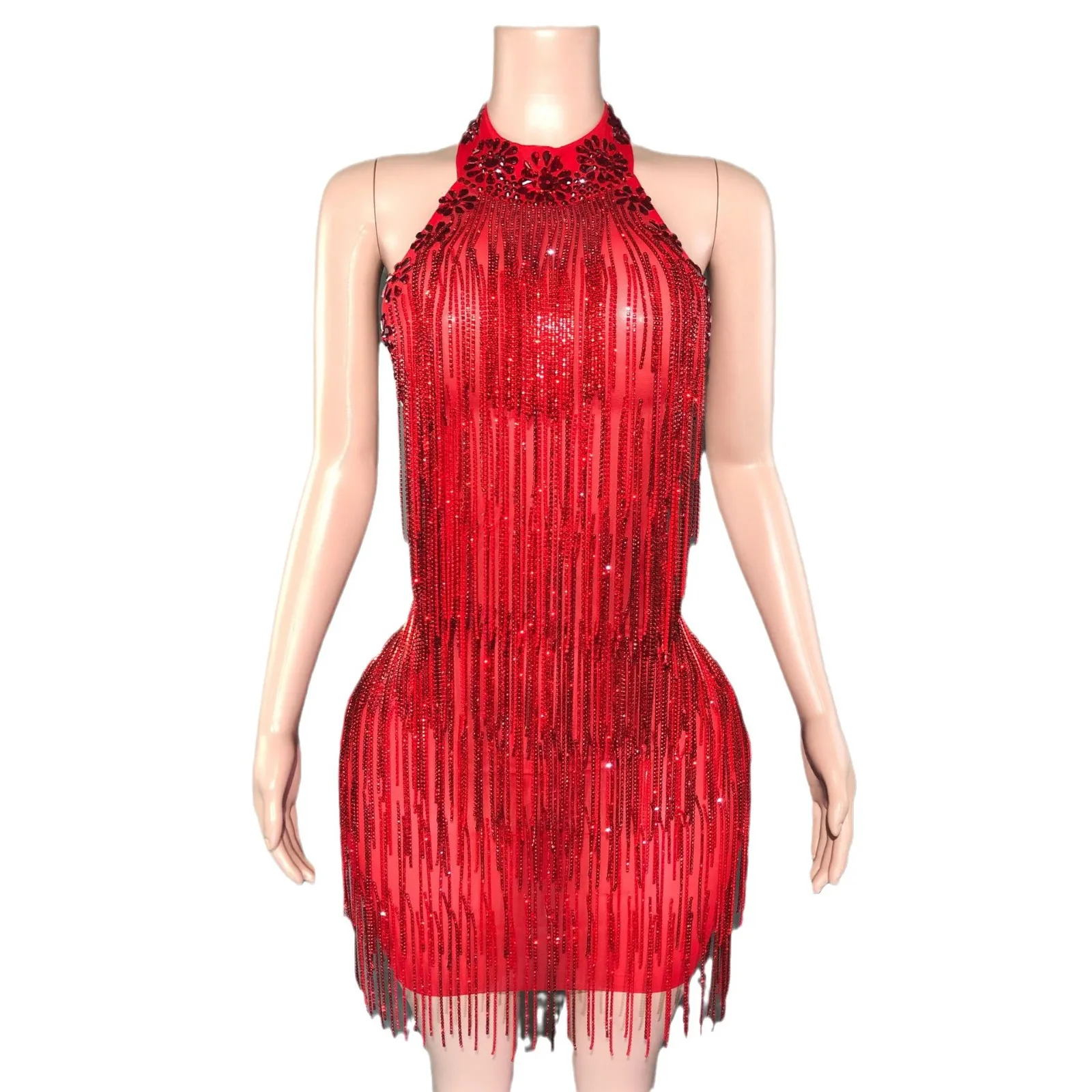 

STOCK Hosts Party Performance Сексуальная облегающая юбка с бахромой и цепочкой Блестящее платье для тяжелой промышленности Vestidos De Noche De Lujo De Fiesta