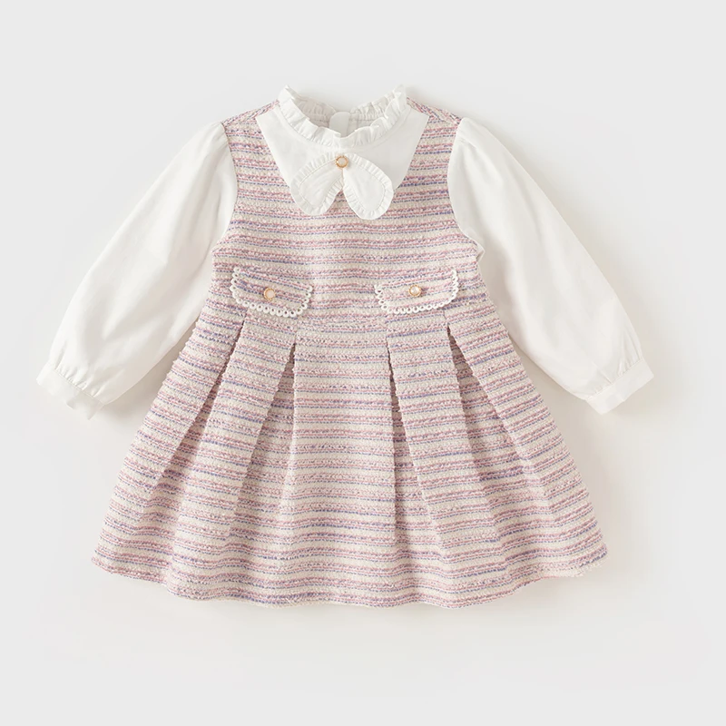 Dave Bells Girls Dress Baby Girl Clothes 2024 Spring Purple Striped Baby Dresses Girl Kids Clothes Casual Dresses DB1248424