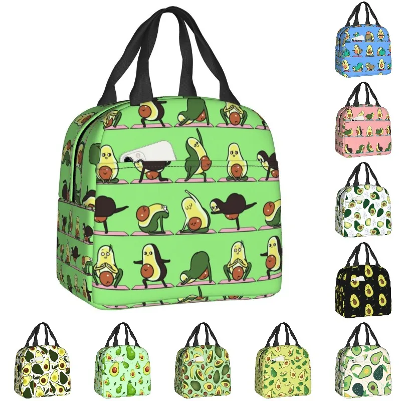 Funny Fruit Vegan Avocado Yoga Lunch Bag for Women Resuable Insulated Thermal Cooler Food Lunch Box School Work Picnic Bags