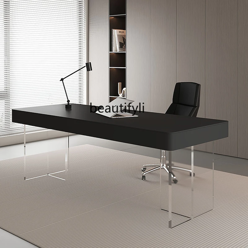 

Slate desk pure black minimalist study computer desk small apartment bedroom acrylic with drawer workbench
