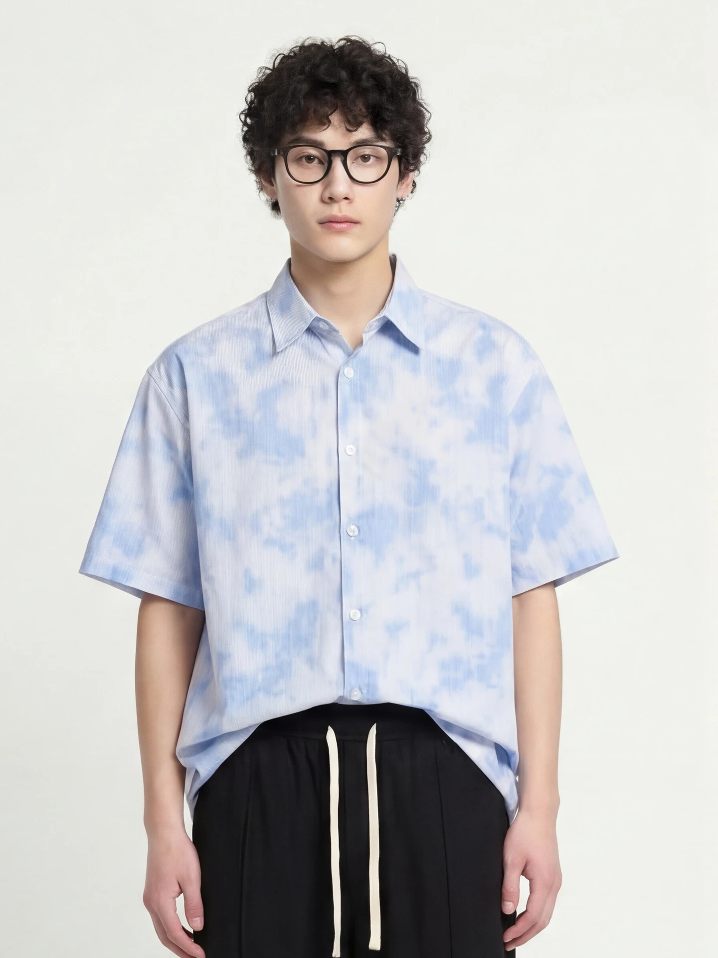 

Loose Fit Blue Dye Striped irt Casual ort Sve ex Top Breathable Comfortable Cotton Summer Faion from