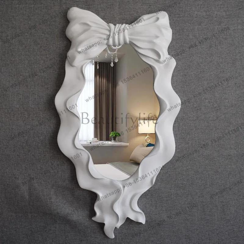 35Simple modern special-shaped bedroom makeup mirror cute girl bow porch decorative mirror