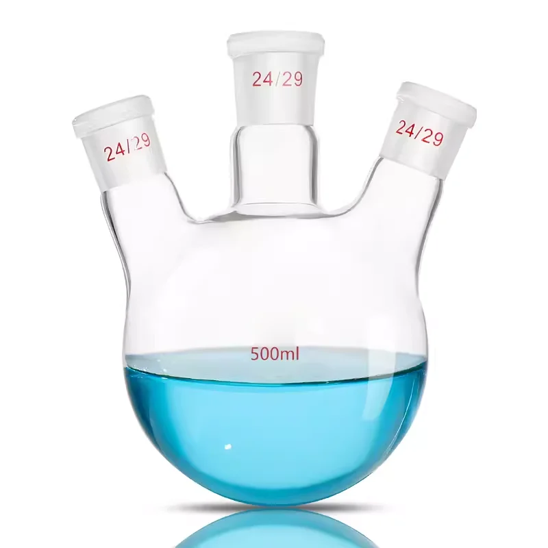 Fiole à fond rond à trois cols, rafraîchissante, résistante aux hautes températures, distillation, laboratoire, 50 ml, 100 ml, 250 ml, 500 ml, 1000ml