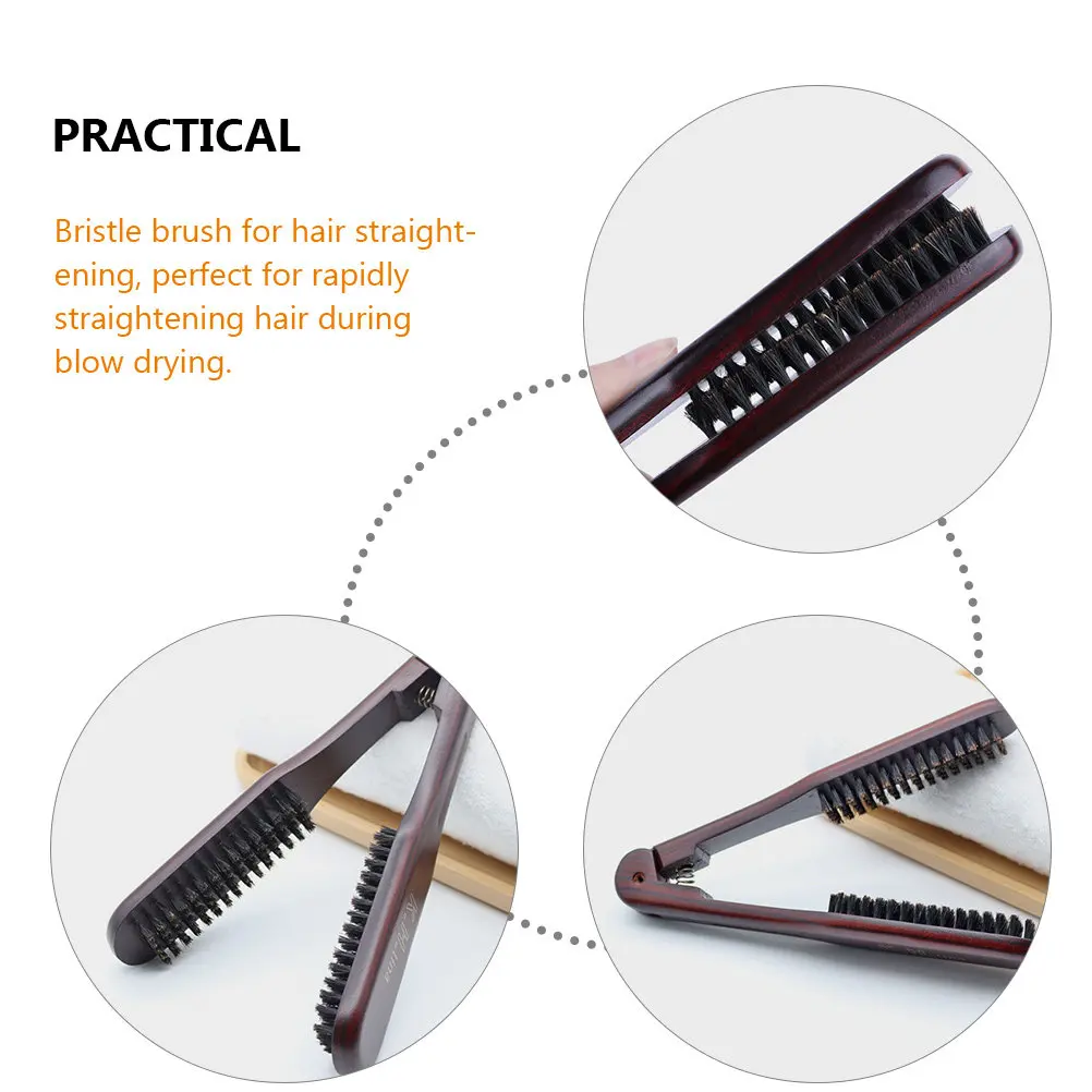 

Clamp Hair Brush Wood Hair Straightener Comb Bristle Double Sided Brush for Smooth Professional Blow Dry Tool