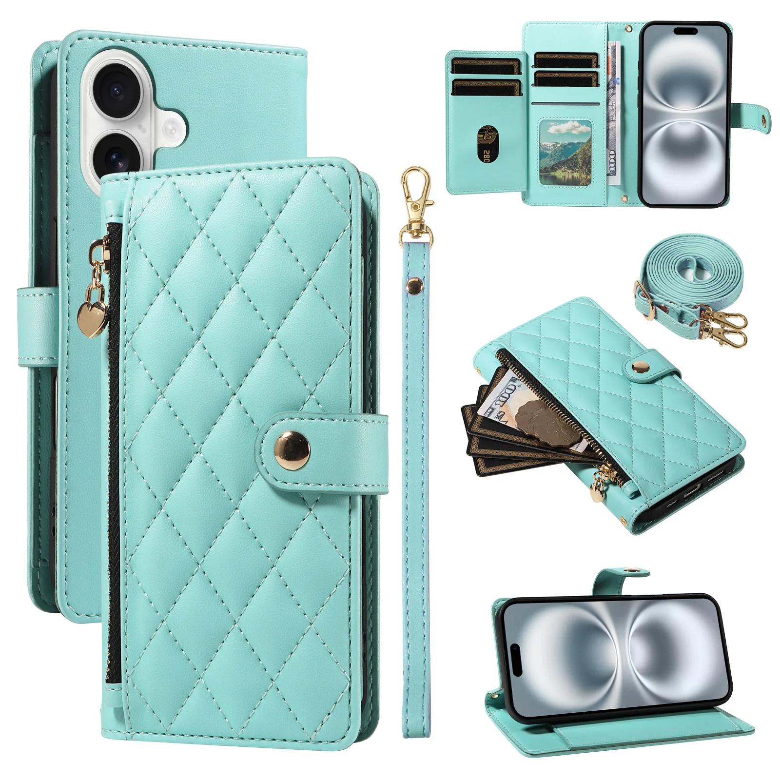 Diamond Leather Zipper Wallet Case For Samsung Galaxy A52S A52 A32 A12 A71 A51 A21S A70 A50 A40 A30 A20 A10 Multi 5 Cards Cover