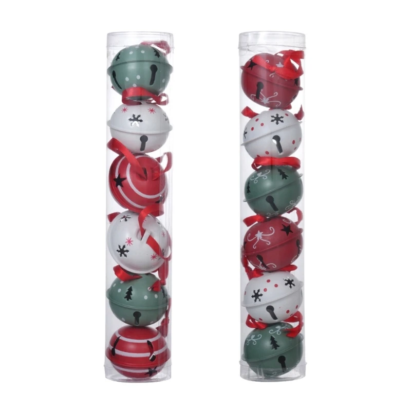 6er-Set Weihnachtsglocken aus Metall mit Bändern für die saisonale Baumpräsentation 3XUF – Detail 1