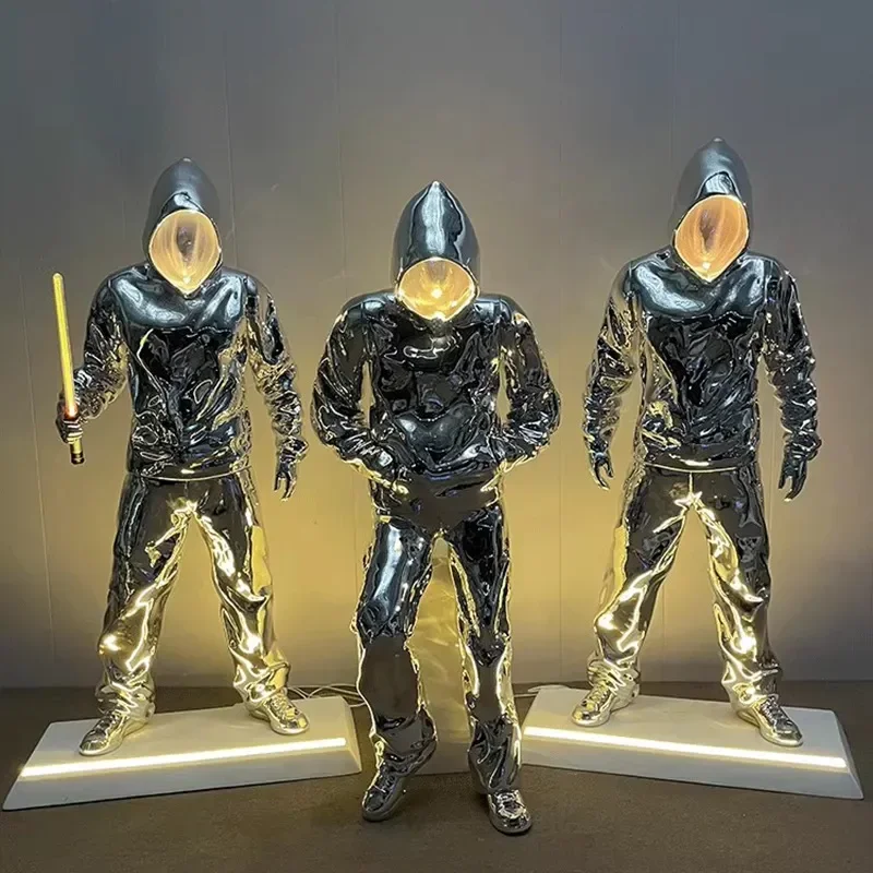 Faceless Boy Sweater Sculpture Modern Abstract Statue Floor Standing Ornament for Shopping Mall Bar KTV Home Living Room