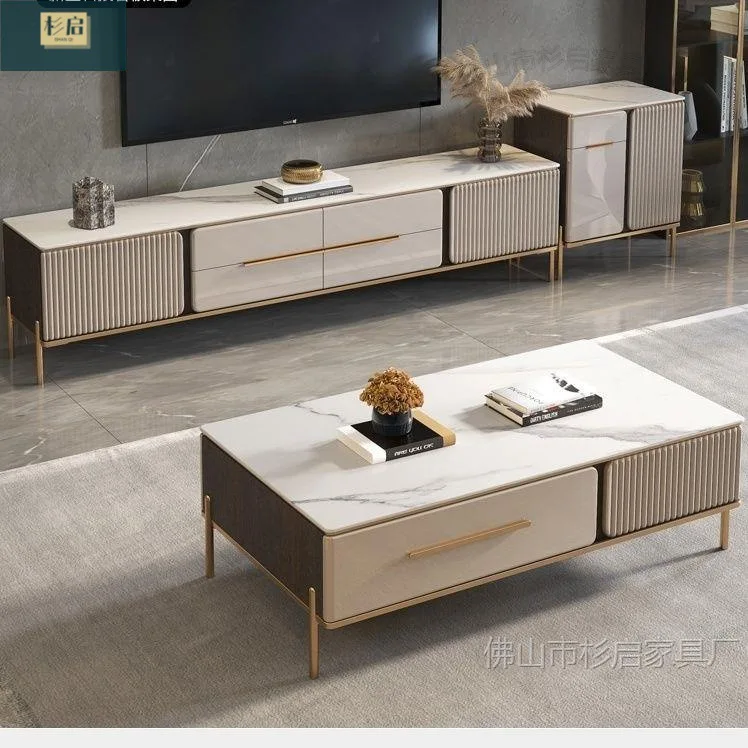 Rock slab coffee table TV cabinet combination simple modern living room TV cabinet small apartment simple light luxury TV table