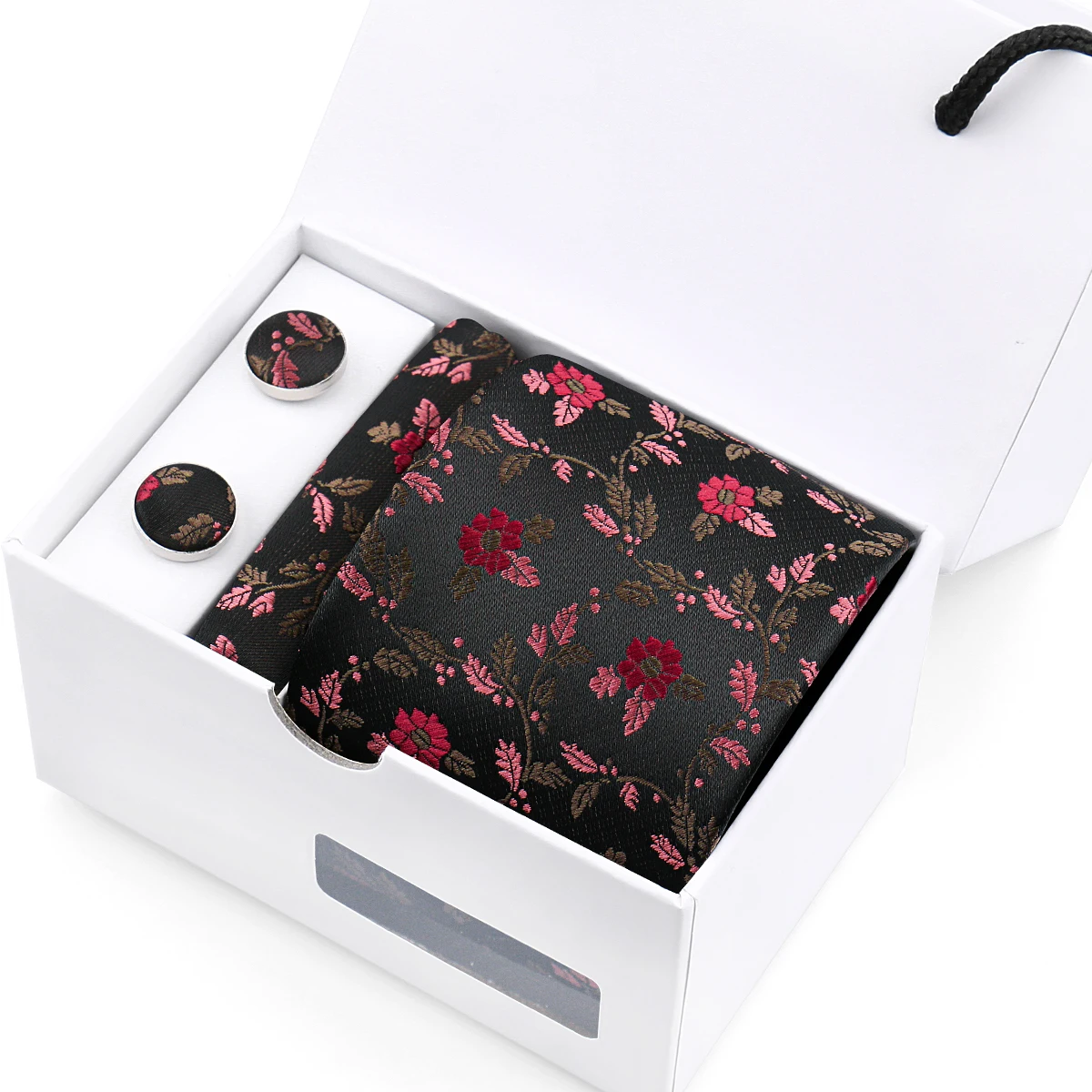 Luxury Mens Classic Paisley Tie Set with Cufflinks Pocket Square White Gift Box for Wedding Business Holiday Party Best Gift