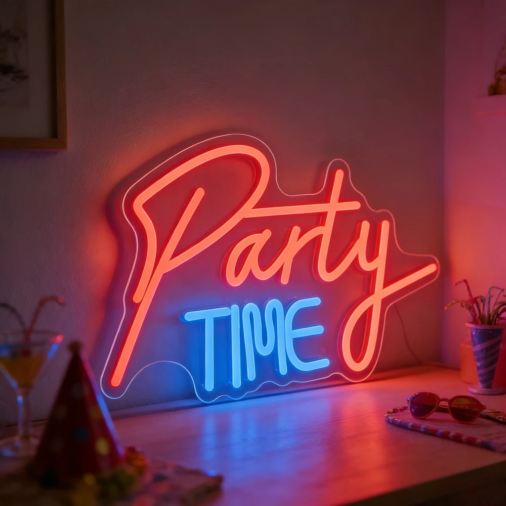 Party Time Neon Sign LED Light for Bar Club Decor USB Rechargeable Wall Art Sign Celebration New Year Festival Nightclub Gift