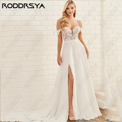 RODDRSYA High Split A-Line Wedding Dress For Women Romantic Chiffon Boho Vestido De Noiva Sexy Backless Off Shoulder Bride Party