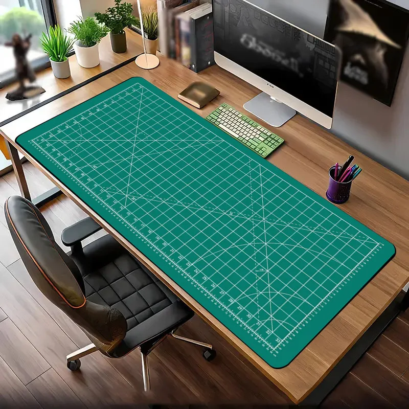 Extra Large Gaming Mouse Pad Minimal Green Grid Design Smooth Surface Anti Slip Base HD Print Desk Mat For PC Laptop Office Home