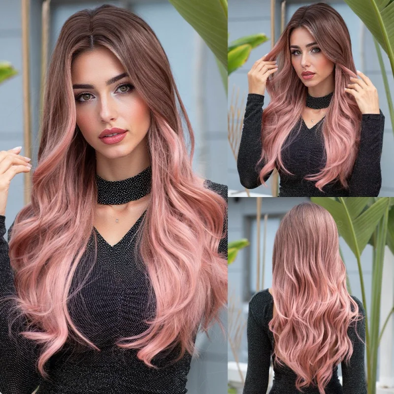 

Orange Long Hair Middle Part Long Curly Hair for WomencosFiber Heat Resistant Wig Full Head Hair Style