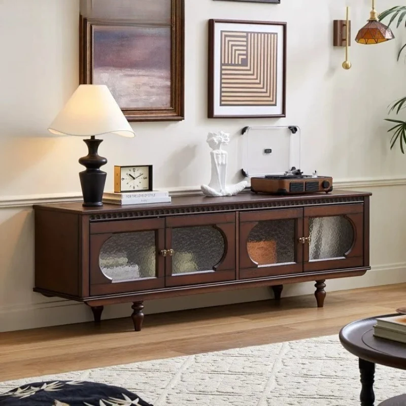 

solid wood TV cabinet, household small apartment glass storage floor cabinet