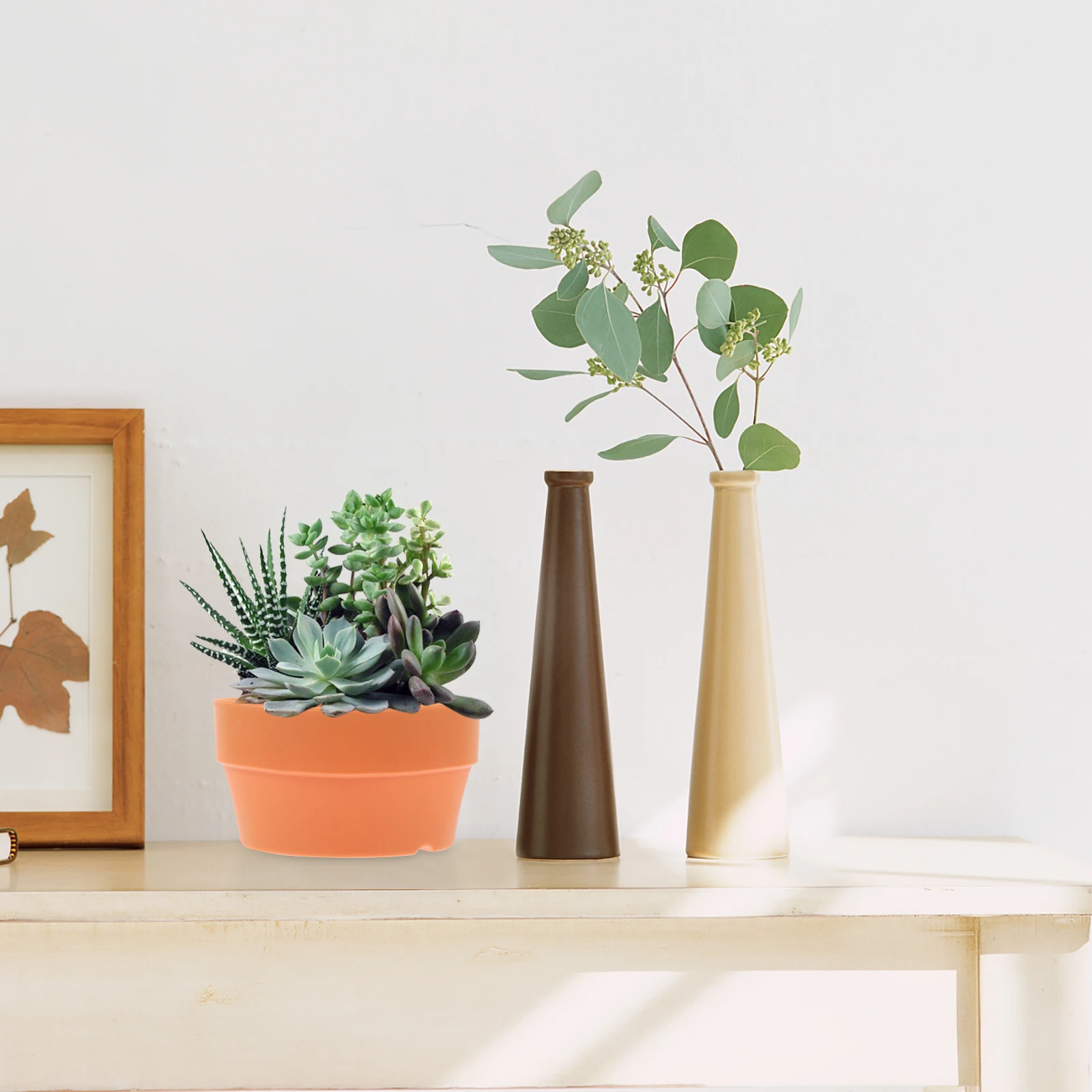 

6Pcs Imitation Clay Plastic Plant Pots Round Orange 12.5cm Drainage Design Indoor Outdoor Small Succulent Flowerpot Garden