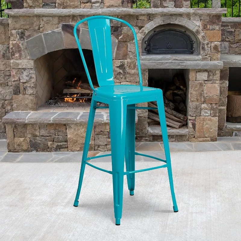 Blake Commercial Grade 4 Pack 30" High Crystal Teal-Blue Metal Indoor-Outdoor Barstool with Back