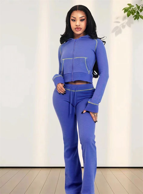 Streetwear 2-częściowe zestawy damskie Strój jesienny 2024 Damskie bluzy z kapturem Crop Top i Flare Pants Sets Casual Sweatsuits Woman Sets