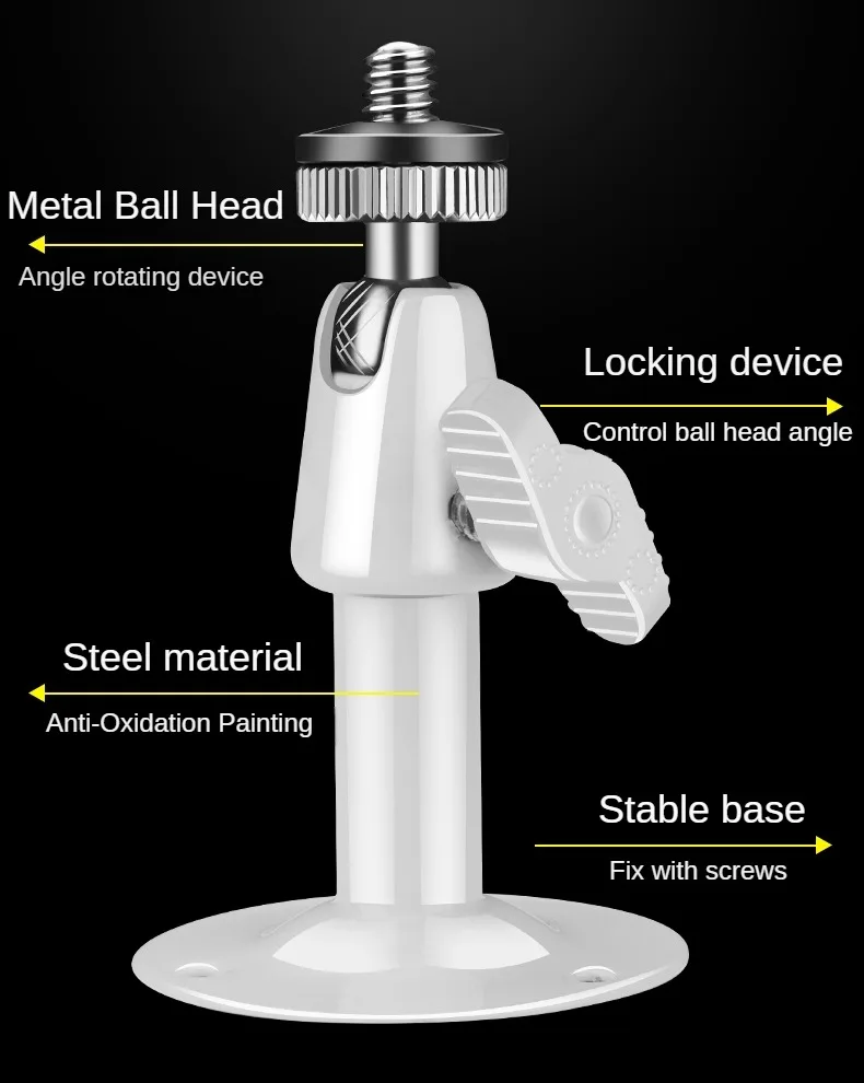 Soporte de montaje en techo y pared lateral de acero y hierro, soporte de instalación giratorio para cámara CCTV, rosca de tornillo de M6 ajustable de 360 grados