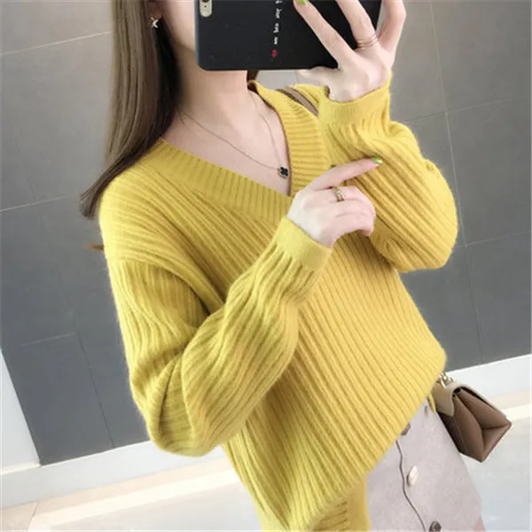 Women's Knitted Pullover New Autumn Winter Elegant Sweater Female Warm Woolen V Neck Long Sleeve Top Pull Femme Sweaters