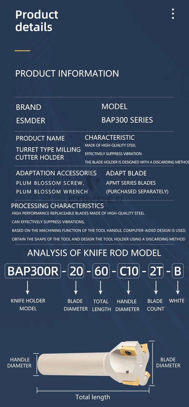 BAP300R Flachfräser-Werkzeughalter für rechtwinkliges Fräsen BAP300R-17-80-C10-2T BAP300R-28-80-C12-3T BAP300R-32-80-C16-4T – Detail 2