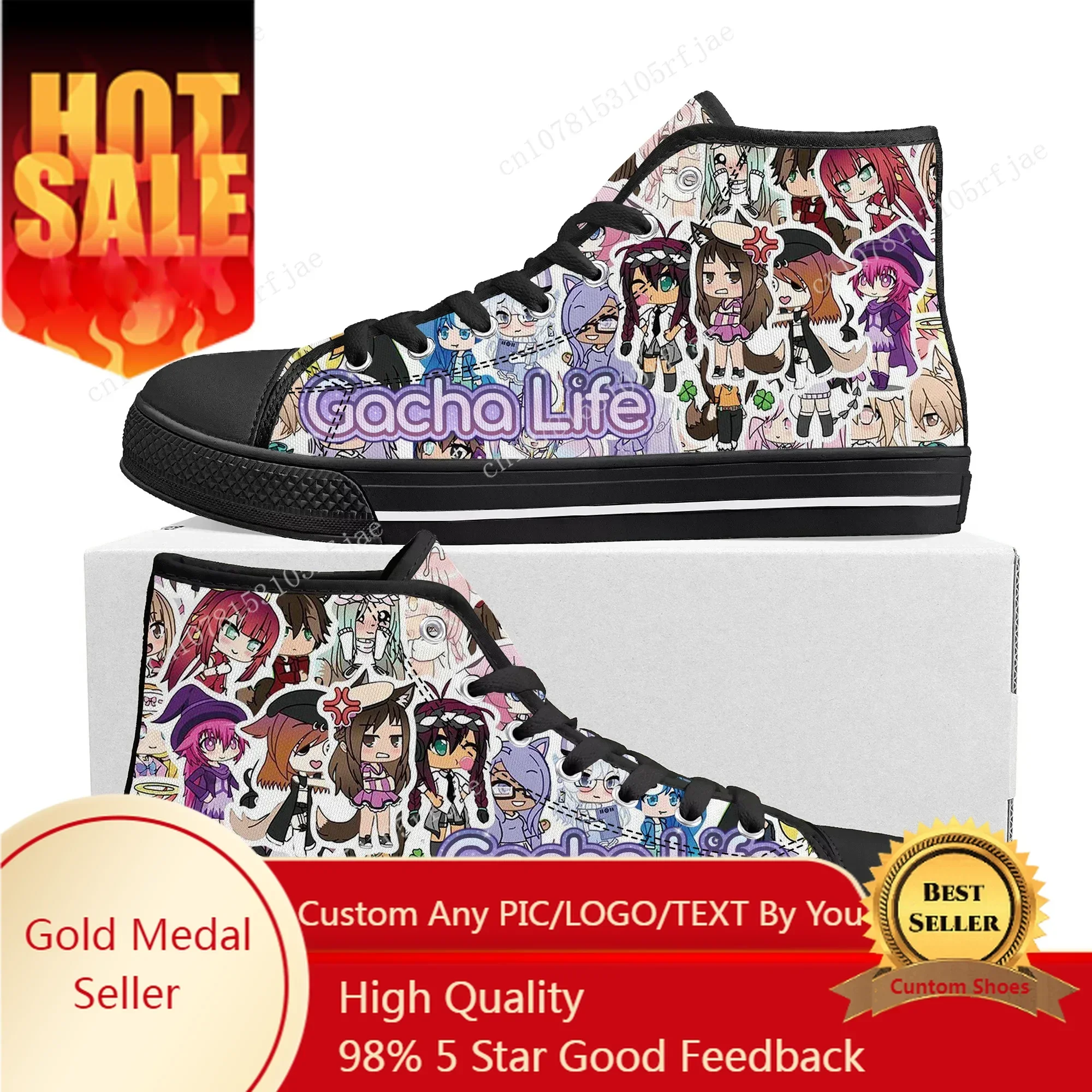 Gacha Life High Top Sneakers Hot Cartoon Game Mens Womens Teenager Fashion High Quality Canvas Sneaker Custom Built Couple Shoes