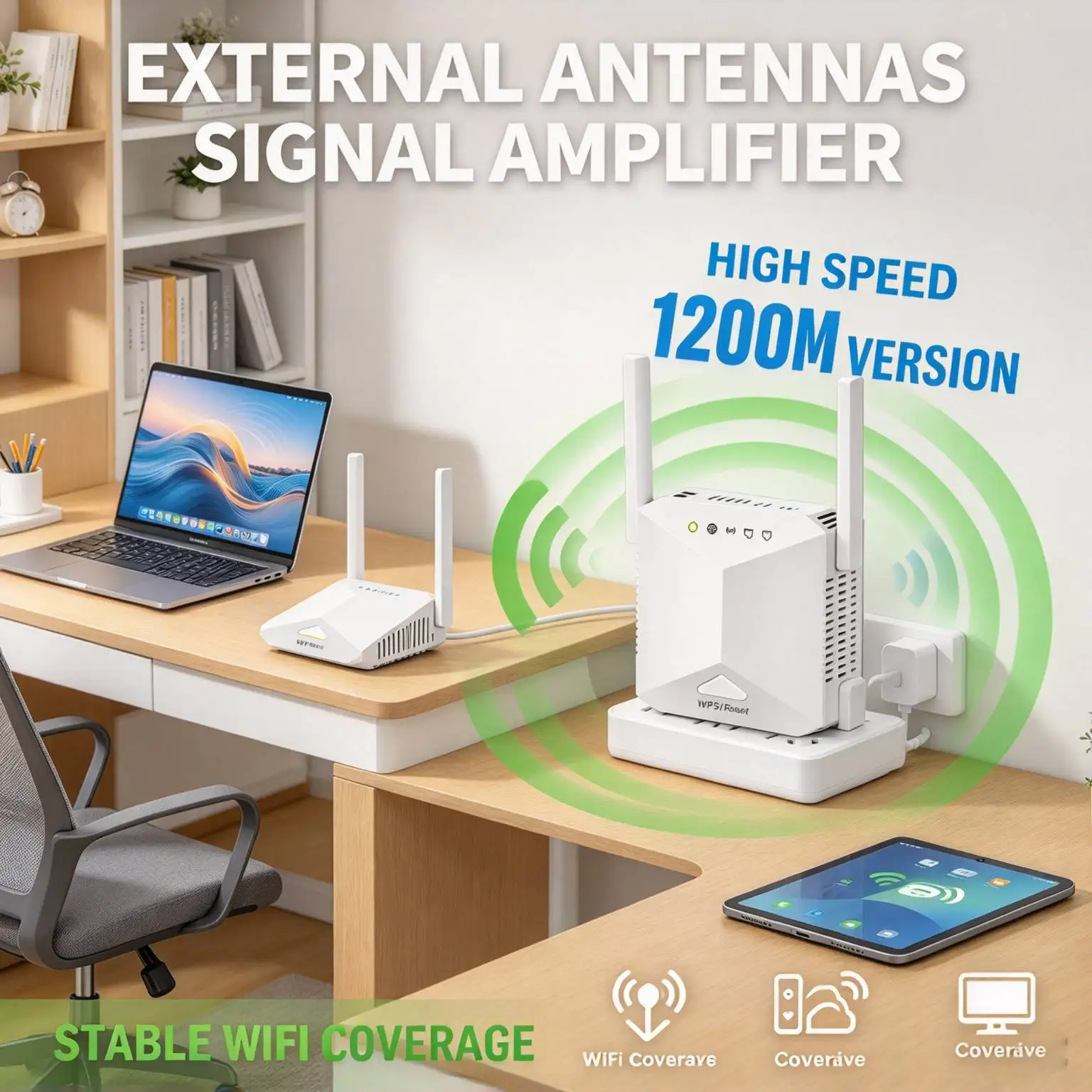 WiFi Signal Booster 1200Mbps Dual Band 2.4G 5G Wireless Repeater 4 External Antennas EU Plug WiFi Amplifier For Home Network Cov